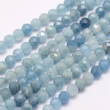 ARRICRAFT Natural Aquamarine Beads Strands, Faceted, Round, 2mm, Hole: 0.5mm, about 210~220pcs/strand, 15.7 inches(40cm)