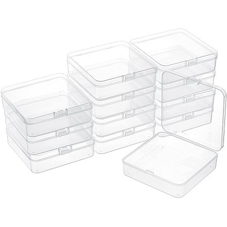 Plastic Boxes, Beads Storage Containers, with Hinged Lid, Square, Clear, 9.4x9.4x2.8cm
