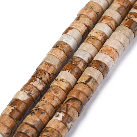 Arricraft Natural Picture Jasper Beads Strands, Heishi Beads, Flat Round/Disc, 6x3mm, Hole: 1mm, about 119~131pcs/strand, 14.76~15.74 inches(37.5~40cm)