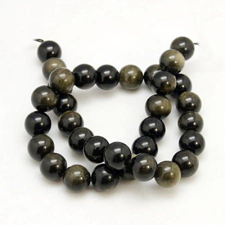 Arricraft Natural Golden Sheen Obsidian Beads Strands, Round, 6mm, Hole: 1mm, about 62pcs/strand, 16 inches