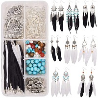 SUNNYCLUE DIY Earring Making, with Goose Feather Pendants, Synthesis Turquoise Beads, Alloy Links & Pendants, Iron Cable Chains, Brass Earring Hooks, Mixed Color, 135x70x30mm