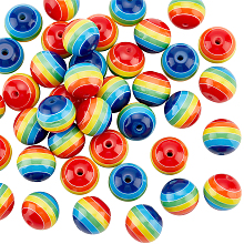 Arricraft Opaque Acrylic Beads, Round with Rainbow Stripe Pattern, Colorful, 20x18mm, Hole: 3mm, 40pcs/box