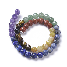 ARRICRAFT Natural Red Rainbow Jasper & Yellow Aventurine & Tiger Eye & Green Aventurine & Blue Spot Stone & Lapis Lazuli & Amethyst Beads Strands, Faceted, Round, Chakra, 8mm, Hole: 0.8mm, about 48pcs/strand, 15.35 inches(39cm)