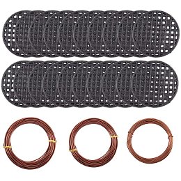 DIY Bonsai Kit, with Plastic Mesh Circular Gasket and Aluminum Craft Wire, Black, 1mm/1.5mm/2mm; 10m/roll, 3roll/set