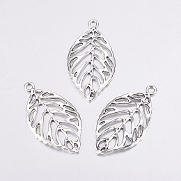 Honeyhandy Alloy Pendants, Lead Free, Leaf, Antique Silver, 49.5x27.5x2mm, Hole: 3.5mm