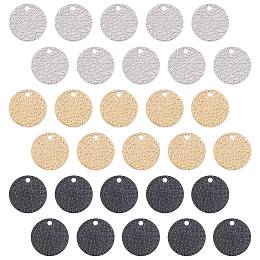 SUNNYCLUE Vacuum Plating 304 Stainless Steel Charms, Textured, Laser Cut, Flat Round, Mixed Color, 12x1mm, Hole: 1mm, 30pcs/box