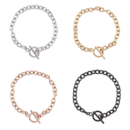 Unicraftale Unisex 304 Stainless Steel Cable Chain Bracelets, with Toggle Clasps, Mixed Color, 7-5/8 inches(19.4cm), 4 colors, 3pcs/color, 12pcs/box