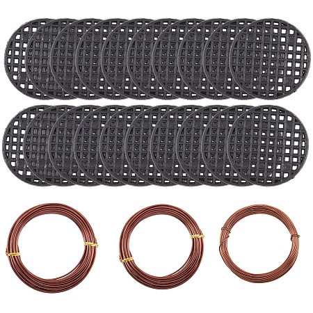 DIY Bonsai Kit, with Plastic Mesh Circular Gasket and Aluminum Craft Wire, Black, 1mm/1.5mm/2mm; 10m/roll, 3roll/set