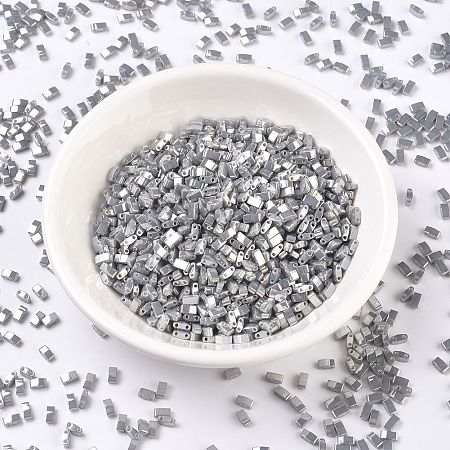MIYUKI Half TILA Beads, Japanese Seed Beads, 2 Hole, (HTL443) Opaque Gray Luster, 5x2.3x1.9mm, Hole: 0.8mm; about 250pcs/10g