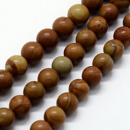 ARRICRAFT Natural Wood Lace Stone Beads Strands, Round, 6~6.5mm, Hole: 0.5mm, about 63pcs/strand,  14.96 inches(38cm)