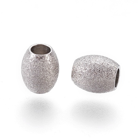 304 Stainless Steel Textured Beads, Oval, Stainless Steel Color, 6x5mm, Hole: 2.3mm