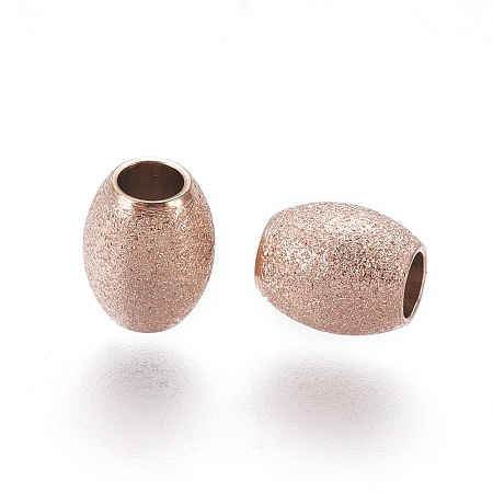 Vacuum Plating 304 Stainless Steel Textured Beads, Oval, Rose Gold, 6x5mm, Hole: 2.3mm