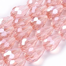 Honeyhandy Electroplate Glass Beads Strands, Pearl Luster Plated, Faceted, teardrop, Light Salmon, 15x10mm, Hole: 1.5mm, about 50pcs/strand, 31 inch