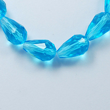 Honeyhandy Glass Beads Strands, Faceted, teardrop, Deep Sky Blue, 15x10mm, Hole: 2mm, about 50pcs/strand, 31 inch