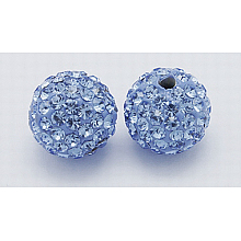 Honeyhandy Grade A Rhinestone Beads, Pave Disco Ball Beads, Resin and China Clay, Round, Blue, PP11(1.7~1.8mm), 10mm, Hole: 1.5mm