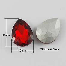 Honeyhandy Glass Pointed Back Rhinestone, Back Plated, Faceted, Teardrop, Red, 14x10x5mm