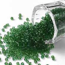 Honeyhandy Glass Seed Beads, Transparent, Round, Green, 12/0, 2mm, Hole: 1mm, about 30000 beads/pound