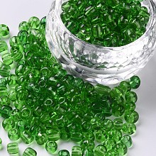 Honeyhandy Glass Seed Beads, Transparent, Round, Green, 6/0, 4mm, Hole: 1.5mm, about 4500 beads/pound