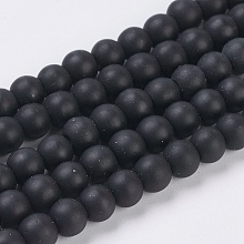 Honeyhandy Synthetical Black Stone Beads Strands, Frosted, Round, Black, Size: about 6mm in diameter, hole: 1mm, about 64pcs/strand, 15.7 inch