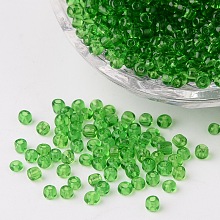 Honeyhandy 8/0 Glass Seed Beads, Transparent, Round, Green, 3mm, Hole: 1mm, about 1097pcs/50g