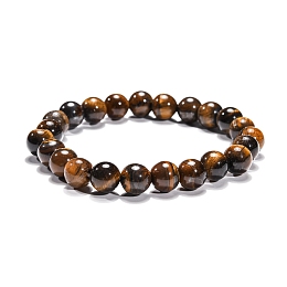 Honeyhandy Natural Tiger Eye Beaded Stretch Bracelets, Round, 2 inch(5.2cm), Bead: 8mm