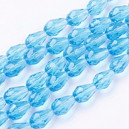 Honeyhandy Glass Beads Strands, Faceted, teardrop, Deep Sky Blue, 11x8mm, Hole: 1mm, about 60pcs/strand, 28 inch