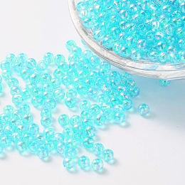 Honeyhandy Eco-Friendly Transparent Acrylic Beads, Round, AB Color, Cyan, 4mm, Hole: 1.5mm, about 17000pcs/500g
