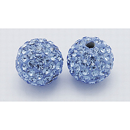 Honeyhandy Grade A Rhinestone Beads, Pave Disco Ball Beads, Resin and China Clay, Round, Blue, PP11(1.7~1.8mm), 10mm, Hole: 1.5mm