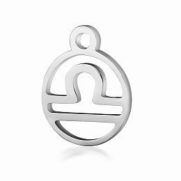 Honeyhandy 201 Stainless Steel Charms, Flat Round with Constellation, Stainless Steel Color, Libra, 13.4x10.8x1mm, Hole: 1.5mm