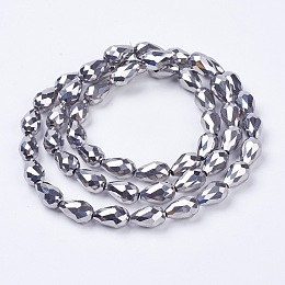 Honeyhandy Electroplate Glass Beads Strands, Faceted, teardrop, Platinum Plated, 15x10mm, Hole: 1mm, about 50pcs/strand, 27.1 inch