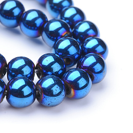 Honeyhandy Non-magnetic Synthetic Hematite Beads Strands, Grade A, Round, Blue Plated, 8mm, Hole: 1mm, about 50~52pcs/strand