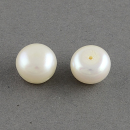 Honeyhandy Grade AAA Natural Cultured Freshwater Pearl Beads, Half Drilled, Flat Round, White, 7~7.5x5mm, Half Hole: 1mm