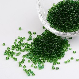 Honeyhandy 12/0 Glass Seed Beads, Transparent, Round, Green, 2mm, Hole: 1mm, about 3100pcs/50g