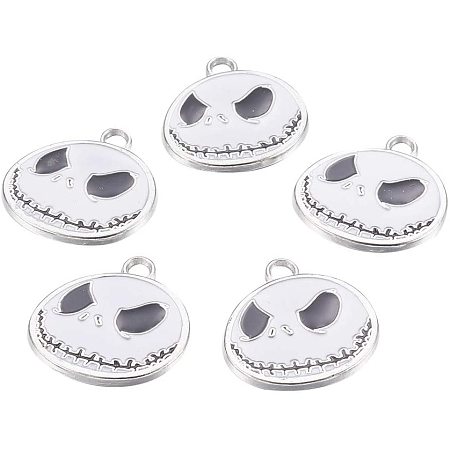 PH PandaHall About 100 Pieces Platinum Plated Skull Face Alloy Enamel Pendant Charms for Necklaces Bracelets Jewelry Making