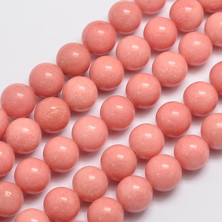 Arricraft Natural Malaysia Jade Beads Strands, Imitation Rhodochrosite, Round, Dyed, Salmon, 7.5mm, Hole: 1mm, about 48pcs/strand, 15 inch
