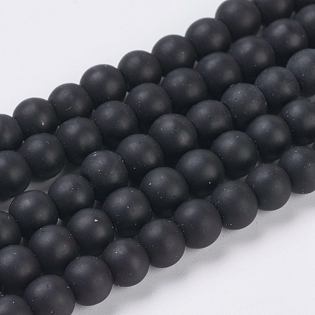 Honeyhandy Synthetical Black Stone Beads Strands, Frosted, Round, Black, Size: about 6mm in diameter, hole: 1mm, about 64pcs/strand, 15.7 inch
