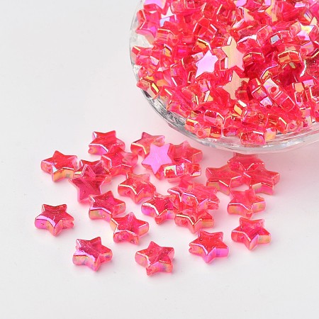 Honeyhandy Eco-Friendly Transparent Acrylic Beads, Star, Rose, AB Color, about 10mm in diameter, 4mm thick, hole:1.5mm