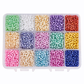 Pandahall Elite 1 Box 18 Color 8/0 Glass Seed Beads 3mm About 9000 Pieces Assorted in Storage Box 