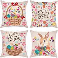 GLOBLELAND Set of 4 Happy Easter Pillow Covers 18 x 18 Inch Holiday Easter Bunny Egg Throw Pillow Covers Cushion Cover for Home Decor Sofa Bedroom