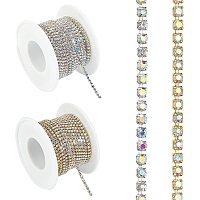Arricraft 2 Rolls 2mm Brass Rhinestone Strass Chains, 20 Yds Rhinestone Cup Chains with Plastic Spool for Sewing, Crafts, Decoration-Platinum & Golden