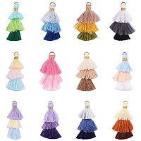 NBEADS 24 Pcs Triple Layer Ombre Pom Pom Tassel Pendant Decorations with Golden Iron Jump Rings and Metallic Cord for DIY Handmade Projects Phones Bags Key Chains Decoration Bookmarks Ornaments