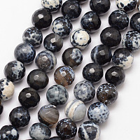 Honeyhandy Natural Fire Crackle Agate Bead Strands, Round, Faceted, Dyed & Heated, Black, 10mm, Hole: 1mm, about 37pcs/strand, 15 inch