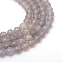 Honeyhandy Round Natural Grey Agate Bead Strands, Grade A, 8~9mm, Hole: 1mm, about 47pcs/strand, 14.76~14.96 inch(37.5~38cm)