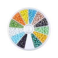 480Pcs 12 Colors Faceted Glass Beads Strands, Imitation Jade, Round, Mixed Color, 3x3mm, Hole: 0.8mm, 40Pcs/color