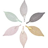BENECREAT 12 Pieces 6-Colors Electroplate Natural Filigree Long Leaf Pendants Charms with Bails and Storage Containers for Jewelry Making