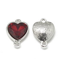 Honeyhandy Alloy Glass Links connectors, Faceted, Heart, Platinum, Red, 19.5x14x6.5mm, Hole: 1.5mm
