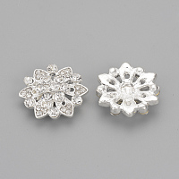 Honeyhandy Alloy Rhinestone Shank Buttons, Flower, 1-Hole, Silver Color Plated, 22x20.5x7mm, Hole: 2mm