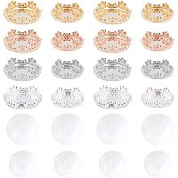 UNICRAFTALE 16pcs 4 Colors Flat Round Trays Lace Edge Bezel Cups 4 Sizes Stainless Steel Cabochon Settings Blank Bezel Pendant Trays with Half Round Glass Cabochons for Jewelry Making