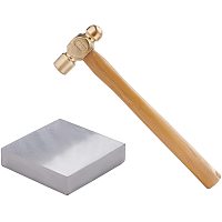 BENECREAT 17 Ounce Jewelry Making Hammer Metal Stamping Hammer with Steel Bench Block for Stamping, Shaping, Chasing and Flattening Metals