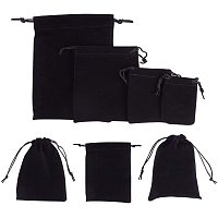 NBEADS 32 PCS Velvet Cloth Drawstring Bags, 4 Differents Black Jewelry Bags Pouches Small Candy Gift Bags for Christmas Party Wedding Favors Bags